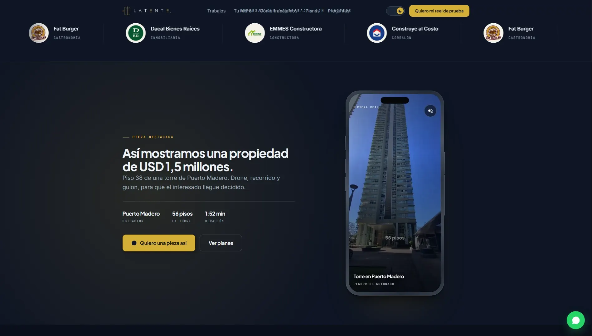 LATENTE — pieza destacada con reel embebido